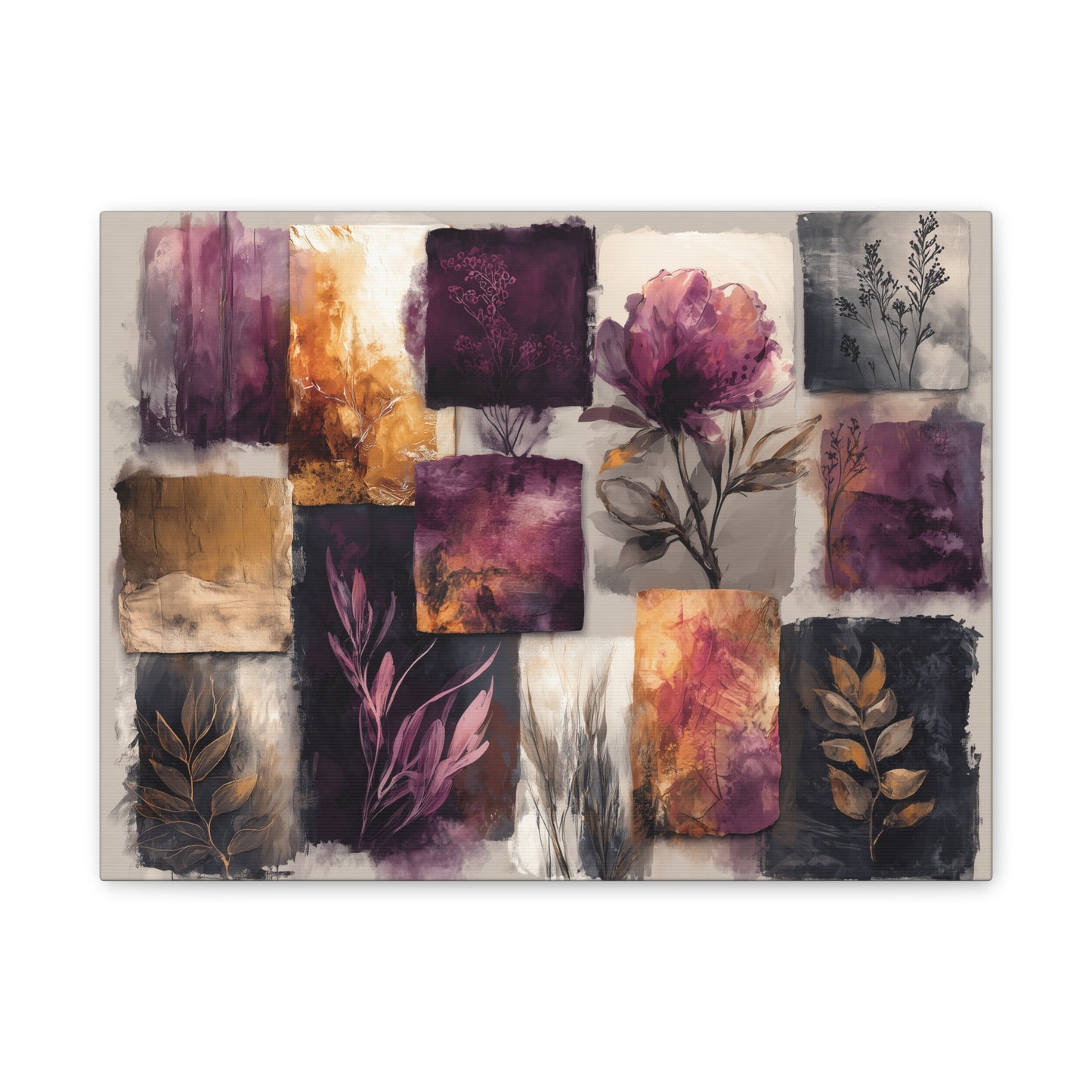 Golden Plum Series #2 -Floral Canvas Wall Art, Abstract Flowers Print, Home Decor, Living Room Artwork, Purple and Gold Wall Decor